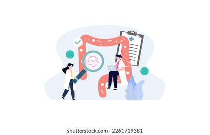 Kleine Ärzte, die die Darmflora untersuchen, Veranschaulichung des Gesundheitskonzepts