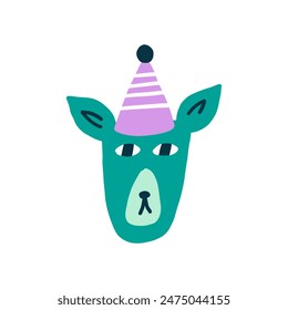 Tiny Dog Face in a Birthday Cap. Cute Character Animal Puppy