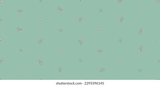 tiny doodle flowers and butterflies on green