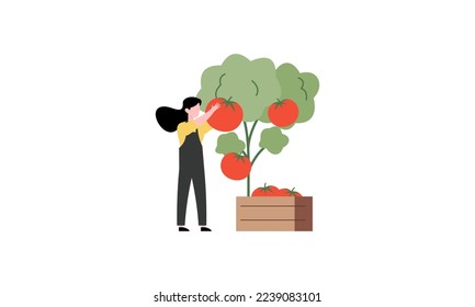 Pequeño agricultor y venta de verduras de granja frescas al concepto de ilustración del comprador