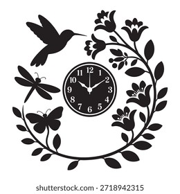 Tiny Feathered Fairies 3D Wall Clock Nature Inspired Silhouette Art