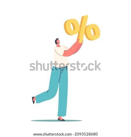 Tiny Female Character Carry Huge Percent Sign in Hands Isolated on White Background. Discount, Sale, Bank Loan or Credit. Loyalty Program, Promotion Concept. Cartoon People Vector Illustration