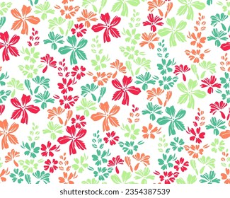 Tiny field buttercup flowers endless ornament vector design. Millefleurs simple motif. Floral fabric print with flower inflorescences. Forget-me-nots blossom summer print.