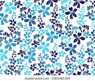 Tiny field buttercup flowers repeat ornament vector illustration. Millefleurs rustic motif. Country-style fabric print with flower racemes. Buttercups bloom summer print.