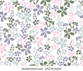 Tiny field buttercup flowers repeat pattern vector illustration. Ditsy vintage motif. Rustic chic textile print with flower inflorescences. Buttercups blossom summer print.