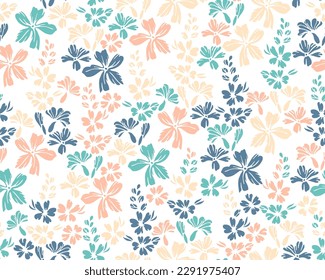 Tiny field buttercup flowers seamless ornament vector design. Millefleurs elegant motif. Shabby chic gift wrap print with flower truss elements. Buttercups bloom spring print.