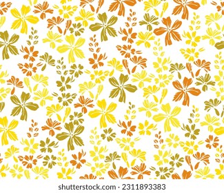 Tiny field forget-me-not flowers seamless pattern vector design. Millefleurs vintage motif. Floral wallpaper print with flower racemes. Buttercups bloom spring print.