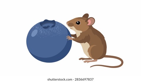 Tiny Field Mouse Exploring A Fresh Blueberry Fruit