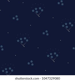 Tiny floral indigo motif. Simple geometric ornament. Decorative textile fabric printing block. Home decor, interior textile, scrap paper, fabric cloth, wallpaper all over design. Vector illustration.