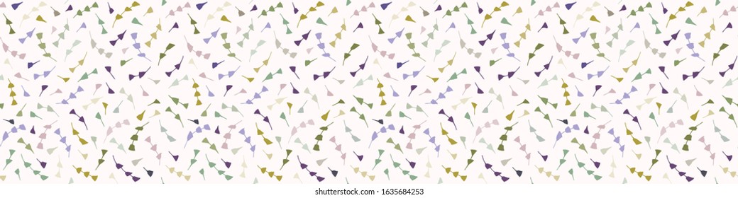 Tiny floral linen vector texture border background. Pretty leaf flower banner seamless pattern. Hand drawn leaves interior home decor ribbon trim. Classic rustic farmhouse style
