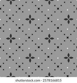 Tiny flower fabric pattern in black, white colours. Allover pattern for adult colouring book, interior, wallpaper, fabric. Vector illustration