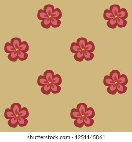 Tiny flower groovy design in red, beige colours. Oriental exotic floral motif. Minimal allover vector pattern for interior, wallpaper, fabric, textile, phone case. Retro colourful graphic folk print
