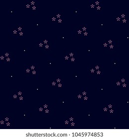 Tiny flowers on a indigo background. Geometric seamless floral pattern. Decorative fabric, textile, paper print block. Vector illustration. All over design.