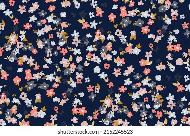 tiny flowers pattern For summer print dress on a dark background