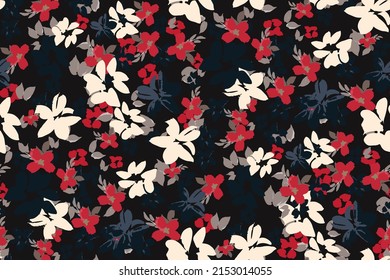 tiny flowers pattern For summer print dress on a dark background