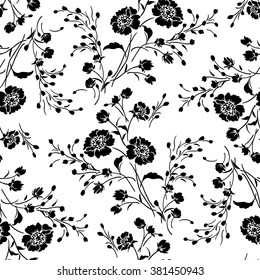 The tiny flower's seamless pattern is perfect for wallpaper, decoration, and print. It's a natural, tropical, white vector pattern with black and white details that is perfect for any nature