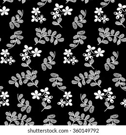 Tiny flowers seamless pattern, vector, black and white