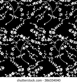 Tiny Flowers Seamless Pattern, Vector, Black And White