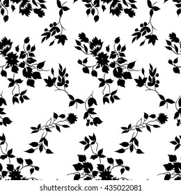Tiny flowers seamless pattern, vector, black and white