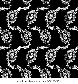Tiny flowers seamless pattern, vector, black and white