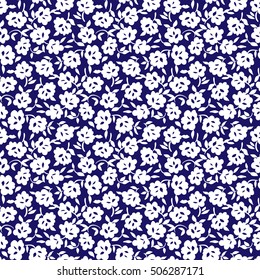 Tiny flowers seamless pattern, vector, blue and white