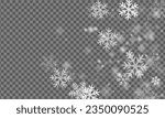 Tiny flying snow flakes illustration. Snowstorm dust freeze shapes. Snowfall sky white transparent wallpaper. Flat snowflakes january vector. Snow hurricane landscape.