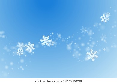 Pequeño patrón de copos de nieve volando. Partículas de congelación de polvo de tormenta de nieve. Diseño azul blanco con clima de nieve. La textura de los copos de nieve girando en enero. Escenario de huracanes de nieve.