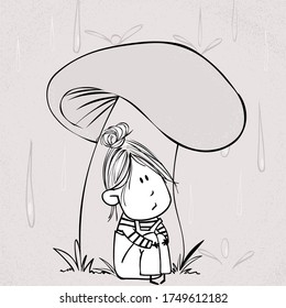 Pequeñas niñas y plantas, ilustración vectorial