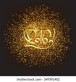 tiny golden confetti and new year lettering