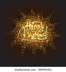 tiny golden confetti and new year lettering