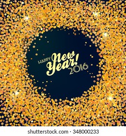 tiny golden confetti round frame with greetings