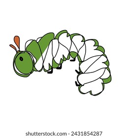 tiny green caterpillar - minimalistic painting