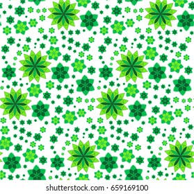 Tiny green flowers. Floral vector pattern (White background).