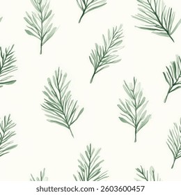 Tiny green pine leaves pattern,, Leave vector illustration. Watercolor print in rustic vintage style, textile or wallpapers.