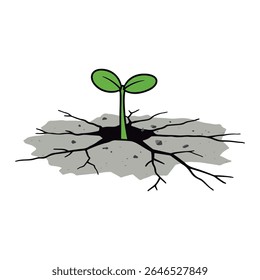 Rebento de planta verde minúsculo emergindo de terra seca