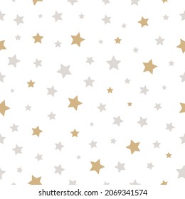 Tiny grey gold irregular Stars on white. Minimalist Star geometric shape vector Seamless Pattern. Simple background for Holiday nursery, fashion print, fabric, textile, wrapping, gift paper, web