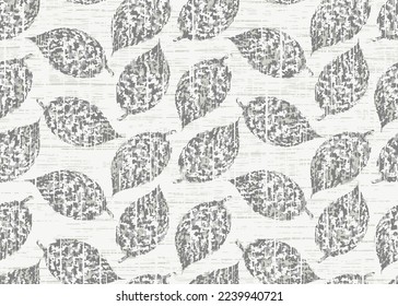 Tiny grey leaves seamless pattern isolated on white textured background. Botanical illustration. Fresh and bright colors. Cute leaves wallpaper or textile design.