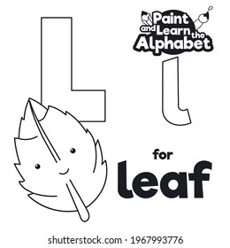 Tiny and happy leaf, ready to be colored with vibrant colors, during grammar lesson of letter 'L' of alphabet.