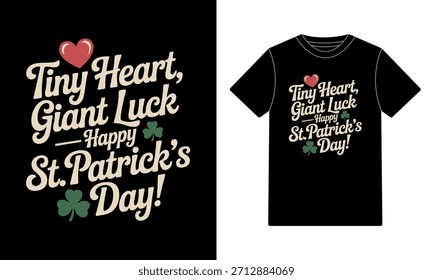 Diseño de camiseta del día de San Patricio feliz de la suerte gigante del corazón minúsculo	