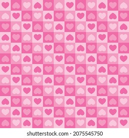 Tiny hearts chess grid seamless pattern. Cute little repeating hearts vector illustration. Love and relationship, valentine day. Print for fabric, paper, packaging, stationery.