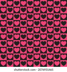 Tiny hearts chess grid seamless pattern. Cute little repeating hearts vector illustration. Love and relationship, valentine day. Print for fabric, paper, packaging, stationery.