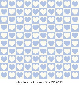 Tiny hearts chess grid seamless pattern. Cute little repeating hearts vector illustration. Love and relationship, valentine day. Print for fabric, paper, packaging, stationery.