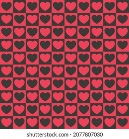 Tiny hearts chess grid seamless pattern. Cute little repeating hearts vector illustration. Love and relationship, valentine day. Print for fabric, paper, packaging, stationery.