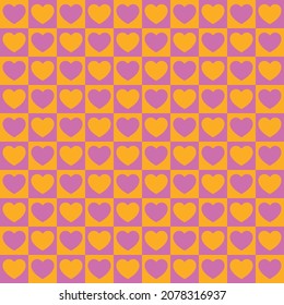 Tiny hearts chess grid seamless pattern. Cute little repeating hearts vector illustration. Love and relationship, valentine day. Print for fabric, paper, packaging, stationery.