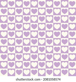 Tiny Hearts Chess Grid Seamless Pattern. Cute Little Repeating Hearts Vector Illustration. Love And Relationship, Valentine Day. Print For Fabric, Paper, Packaging, Stationery.