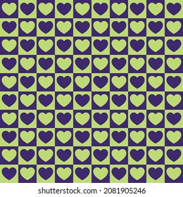 Tiny hearts chess grid seamless pattern. Cute little repeating hearts vector illustration. Love and relationship, valentine day. Print for fabric, paper, packaging, stationery.