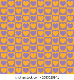 Tiny hearts chess grid seamless pattern. Cute little repeating hearts vector illustration. Love and relationship, valentine day. Print for fabric, paper, packaging, stationery.