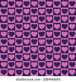 Tiny hearts chess grid seamless pattern. Cute little repeating hearts vector illustration. Love and relationship, valentine day. Print for fabric, paper, packaging, stationery.