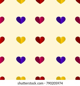 Tiny hearts vector. Colorful hearts vector on light yellow background. Seamless pattern vector.