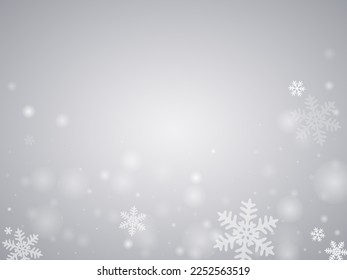 Tiny heavy snow flakes design. Snowfall speck ice elements. Snowfall weather white gray illustration. Many snowflakes new year vector. Snow hurricane scenery.
